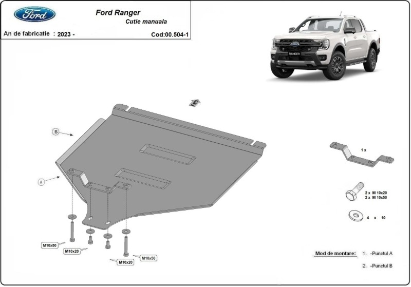 Acier plaque couvercle cache protection boîte de vitesses manuelle Ford Ranger (2023-2026)