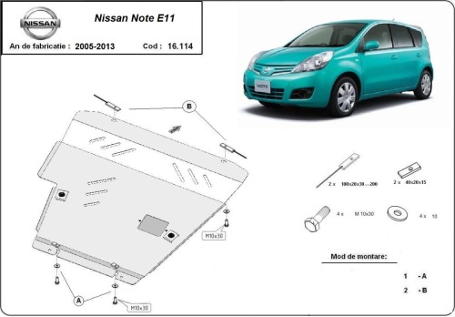 Acier plaque couvercle cache protection moteur Nissan Note (2007-2013)