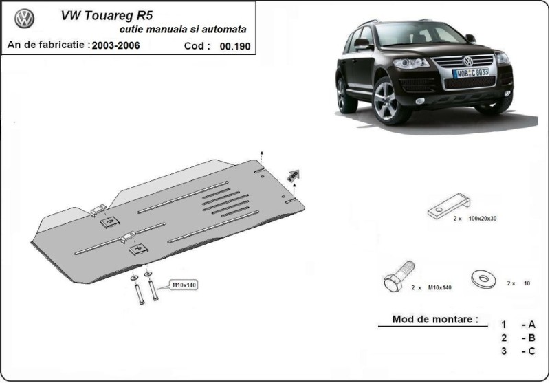 Stalowa Osłona skrzyni reczna skrzynia biegów i automatyczne VW Touareg 7L (2003-2006)