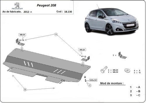 Stalowa Osłona pod silnik Peugeot 208 (2012-2019)