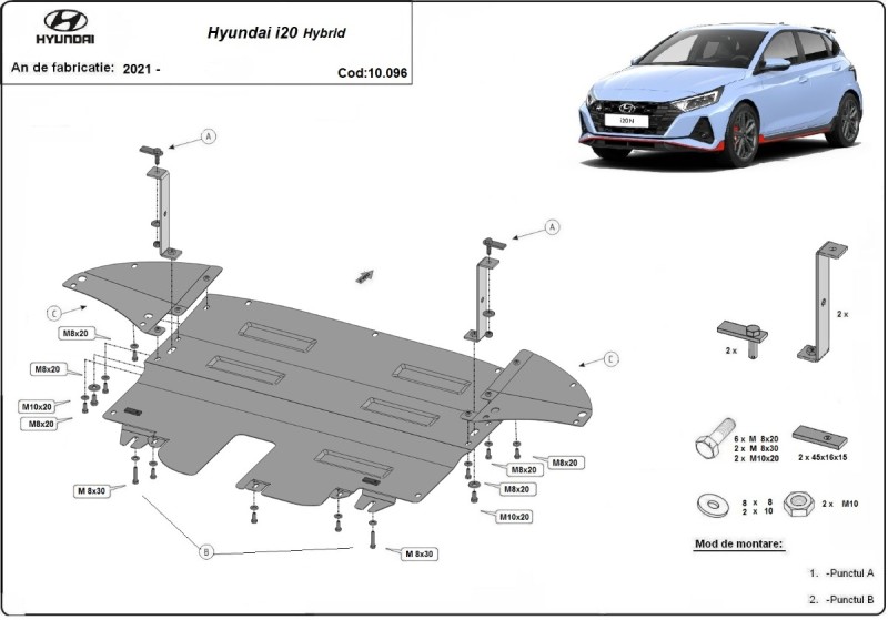 Acier plaque couvercle cache protection moteur Hyundai i20 Hybrid (2021-2026)