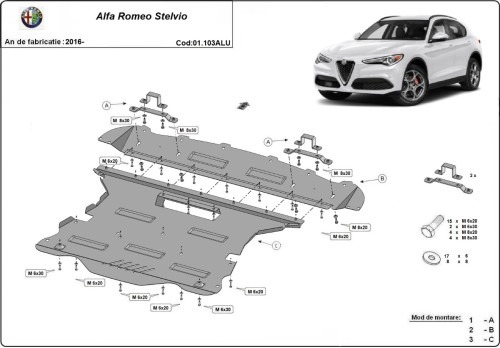 Aluminium Osłona pod silnik Alfa Romeo Stelvio (2016-2026)