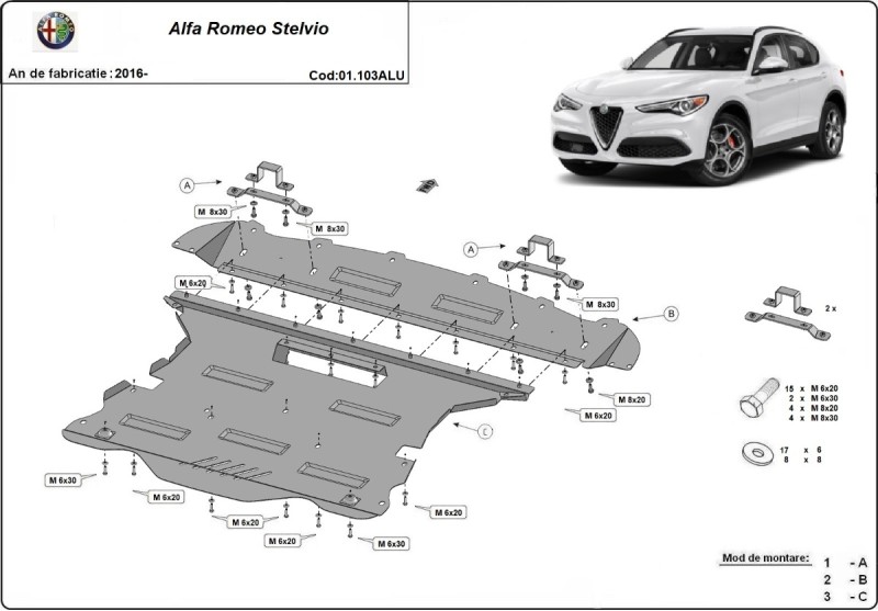 Aluminium Osłona pod silnik Alfa Romeo Stelvio (2016-2026)