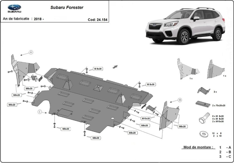 Acier plaque couvercle cache protection moteur Subaru Forester (2018-2024)