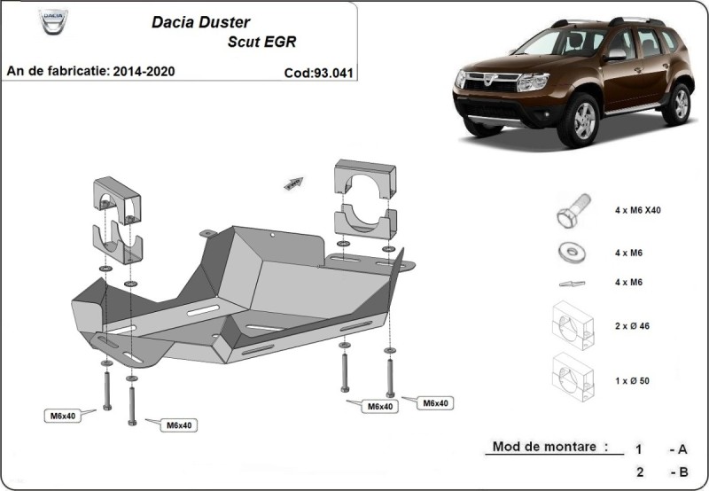 Acier plaque couvercle cache protection EGRDacia Duster (2014-2017)
