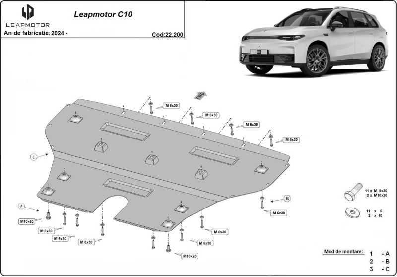 Acier plaque couvercle cache protection moteur Leapmotor C10 (2024-2026)