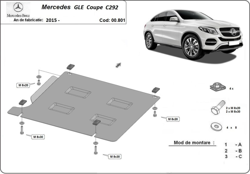 Acier plaque couvercle cache protection boîte de vitesses Mercedes GLE (2015-2019)