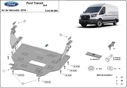 Stalowa Osłona pod silnik Ford Transit - 4x4 (2013-2023)