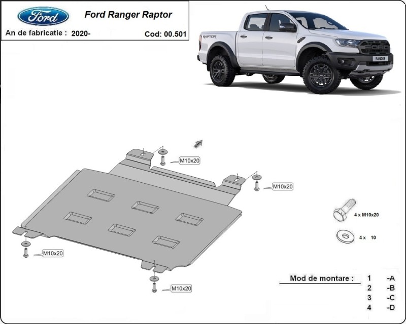 Acier plaque couvercle cache protection boîte de vitesses Ford Ranger Raptor (2020-2023)