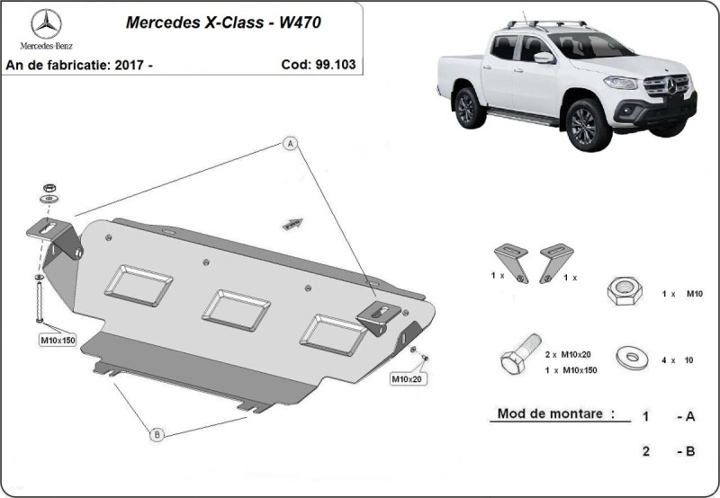 Acier plaque couvercle cache protection de radiateur Mercedes X-Classe (2017-2020)