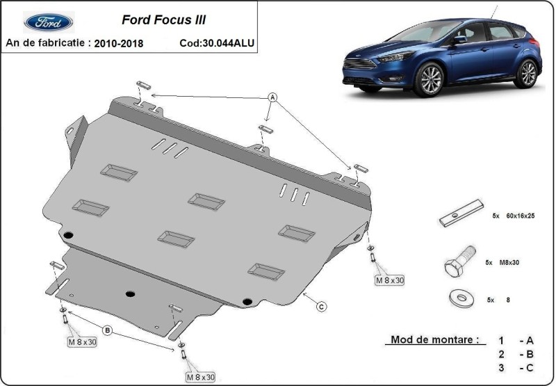 Aluminium plaque couvercle cache protection moteur Ford Focus (2010-2018)