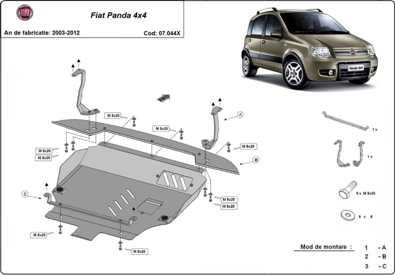 Acier plaque couvercle cache protection moteur Fiat Panda 4x4 (2003-2012)