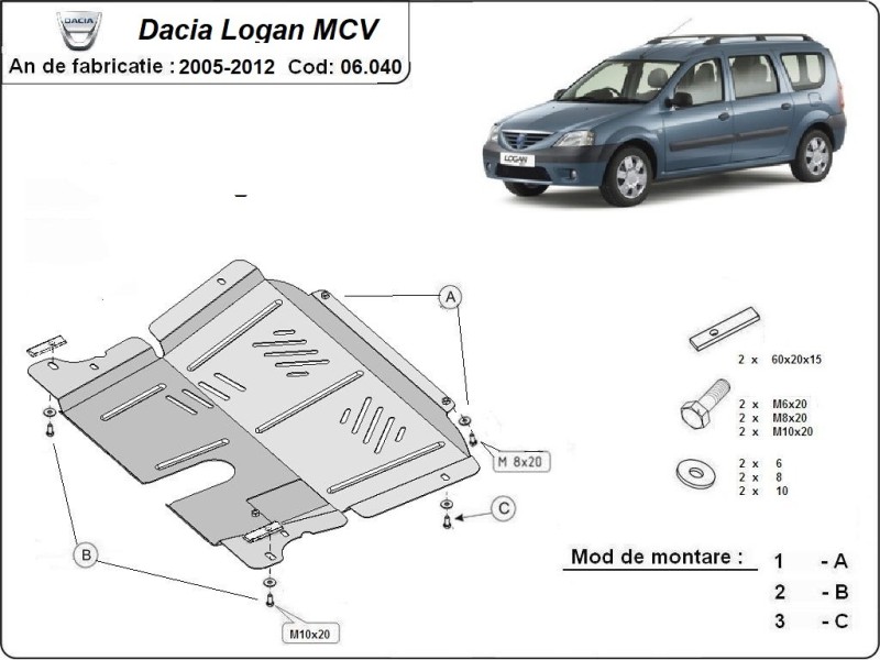Acier plaque couvercle cache protection moteur Dacia Logan I (2005-2012)
