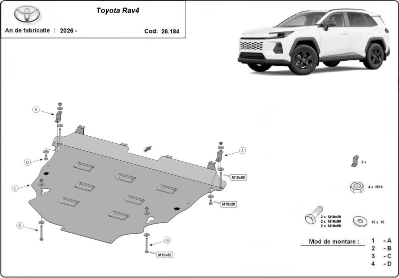 Acier plaque couvercle cache protection moteur Toyota RAV 4 (2026-2026)