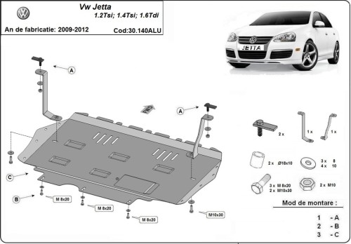 Aluminium Osłona pod silnik VW Jetta (2009-2012)
