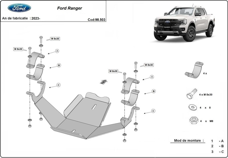 Acier plaque couvercle cache protection différentiel Ford Ranger (2023-2026)