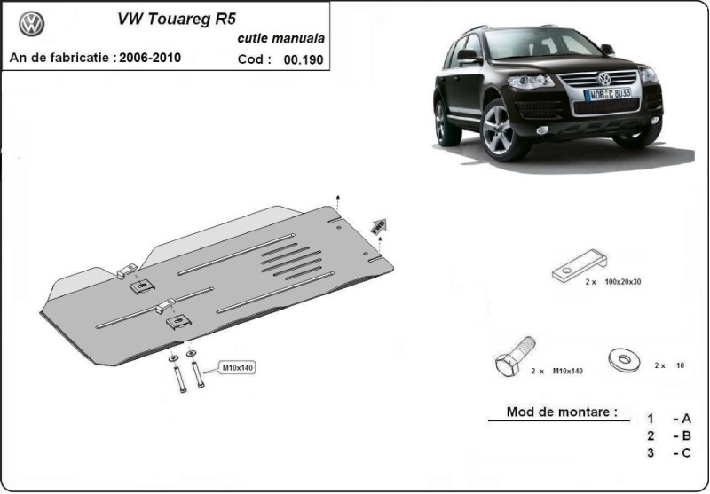 Acier plaque couvercle cache protection boîte de vitesses Volkswagen Touareg (2006-2010)