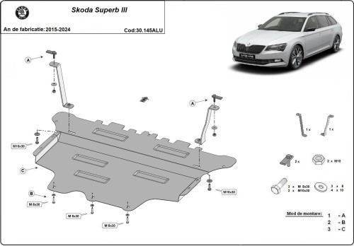 Aluminium Osłona pod silnik Skoda Superb III (2015-2024)