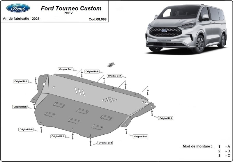 Acier plaque couvercle cache protection moteur Ford Tourneo Custom (2023-2026)