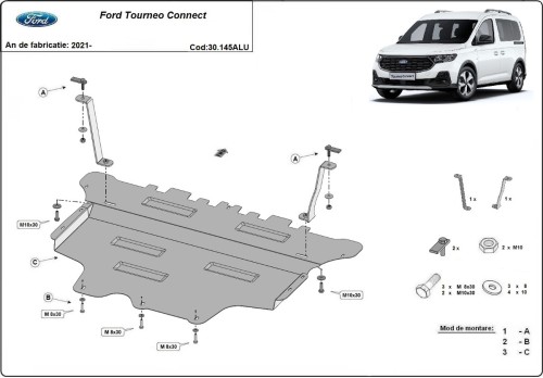Aluminium Osłona pod silnik Ford Tourneo Connect (2021-2026)