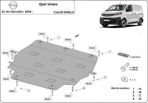 Stalowa Osłona pod silnik Opel Vivaro Aluminium (2019-2026)