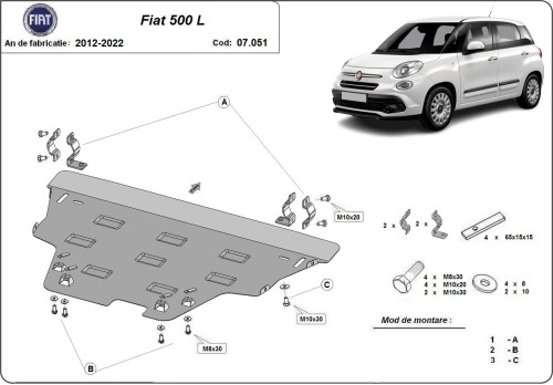 Stalowa Osłona pod silnik Fiat 500 L (2012-2022)