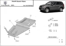 Aluminium plaque couvercle cache protection boîte de vitesses et réducteur Suzuki Grand Vitara (2005-2019)
