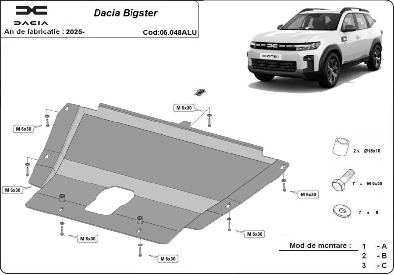 Aluminium Osłona pod silnik Dacia Bigster - 4x4 + 4x2 (2025-2026)