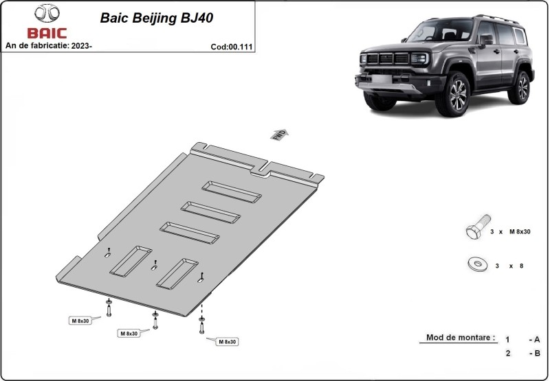 Acier plaque couvercle cache protection boîte de vitesses Baic Beijing BJ40 (2023-2026)