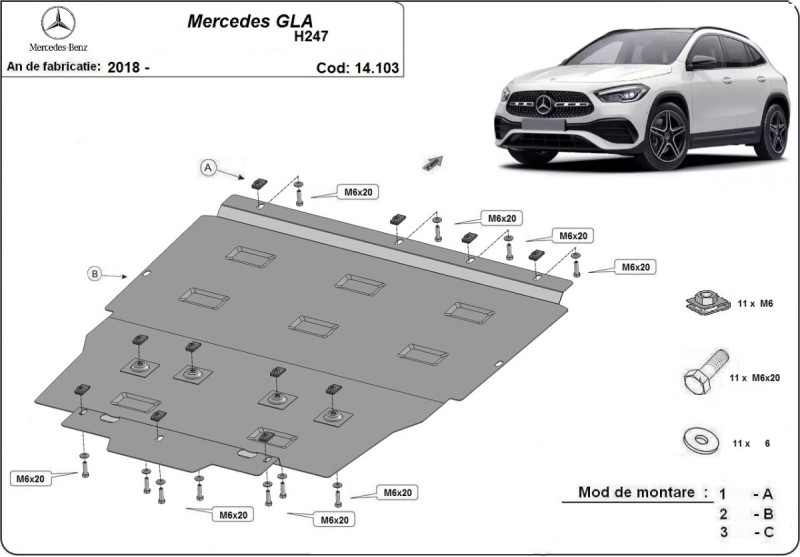 Acier plaque couvercle cache protection moteur Mercedes GLC X253 (2018-2026)