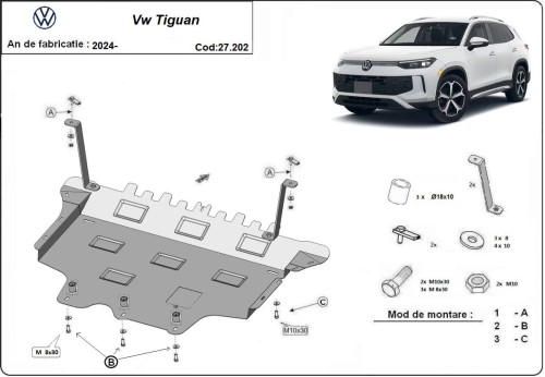 Acier plaque couvercle cache protection moteur Volkswagen Tiguan (2025-2026) Acier plaque couvercle cache protection moteur Volkswagen Tiguan (2025-2026)