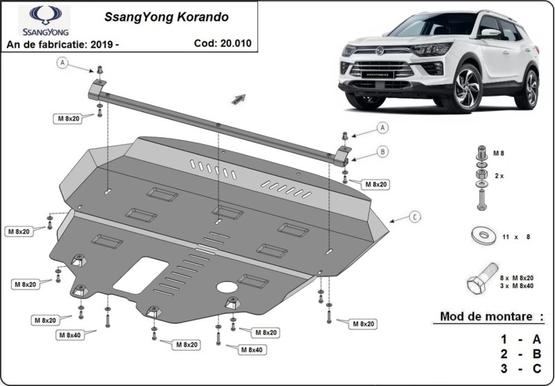 Acier plaque couvercle cache protection moteur SsangYong Rexton (2019-2026)