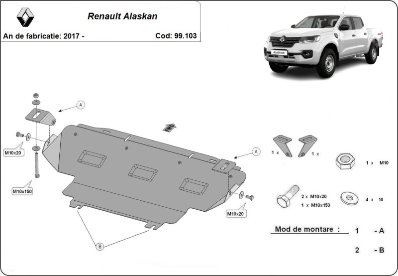 Acier plaque couvercle cache protection de radiateur Renault Alaskan (2017-2026)