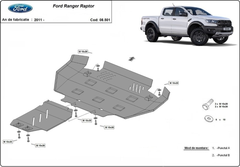 Acier plaque couvercle cache protection moteur Ford Ranger Raptor (2020-2023)