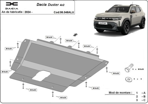 Aluminium Osłona pod silnik Dacia Duster - 4x2 (2024-2026)