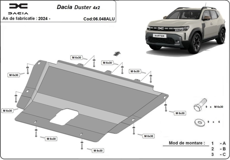 Aluminium Osłona pod silnik Dacia Duster - 4x2 (2024-2026)