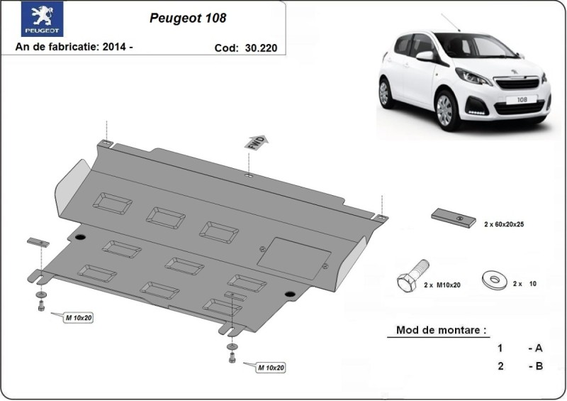 Acier plaque couvercle cache protection moteur Peugeot Rifter (2014-2021)
